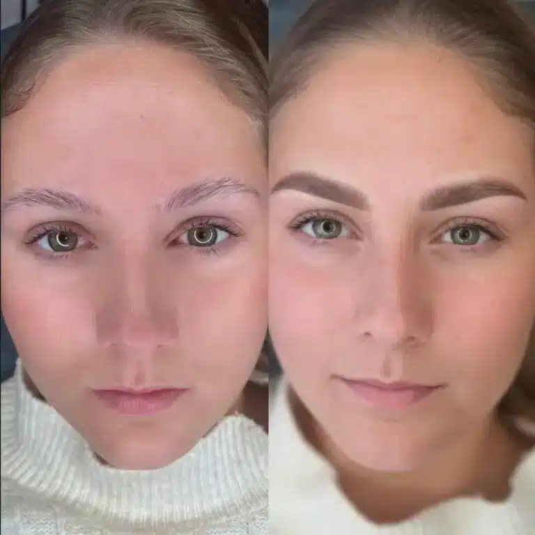 Natuurlijk resultaat van Ombré Powder Brows voor en na behandeling bij Studio Yarah Assen.